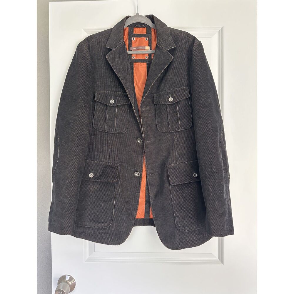 Made on Earth Mens XL Dark Brown/Black Corduroy Blazer Jacket Utility Workwear